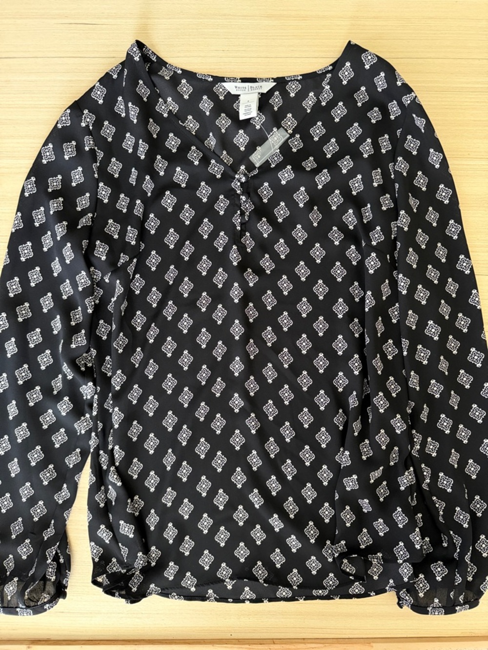 WHBM Black Printed V-Neck Blouse